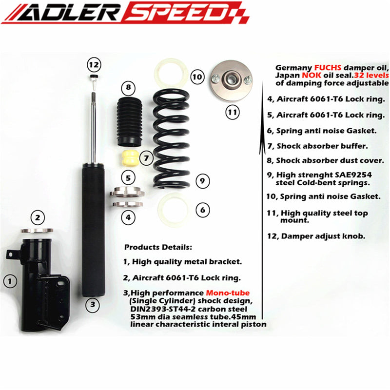 US SHIP ! ADLERSPEED 32 Levels Damper Adjust Coilovers Lowering Suspension Kit for 15-20 Honda Fit GK GK3 GK5