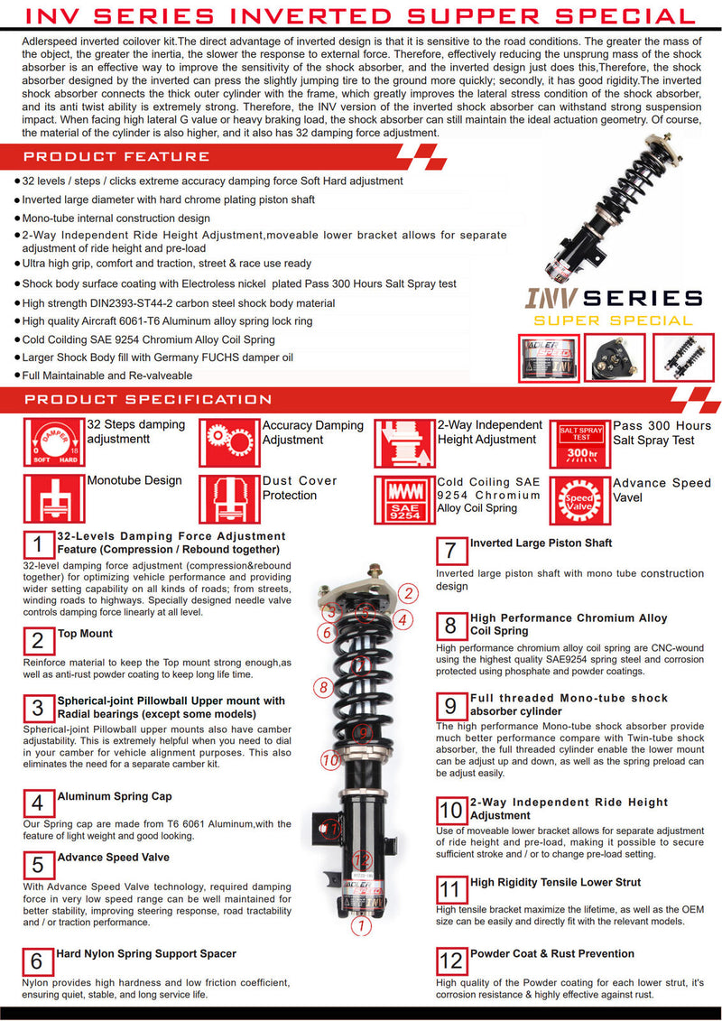 ADLERSPEED INVERTED Coilovers Kit 32 Ways for Honda Accord 08-12/Acura TSX 09-14
