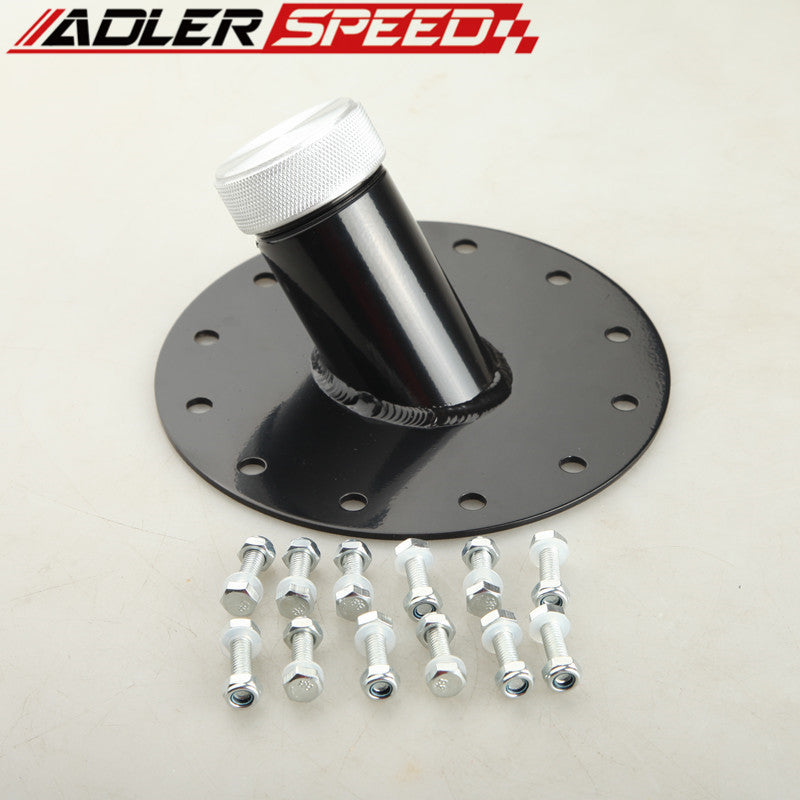 Billet Aluminum 45 Degree Fuel Cell Fast Fill Filler Neck 12 Bolt Flange Black/Silver